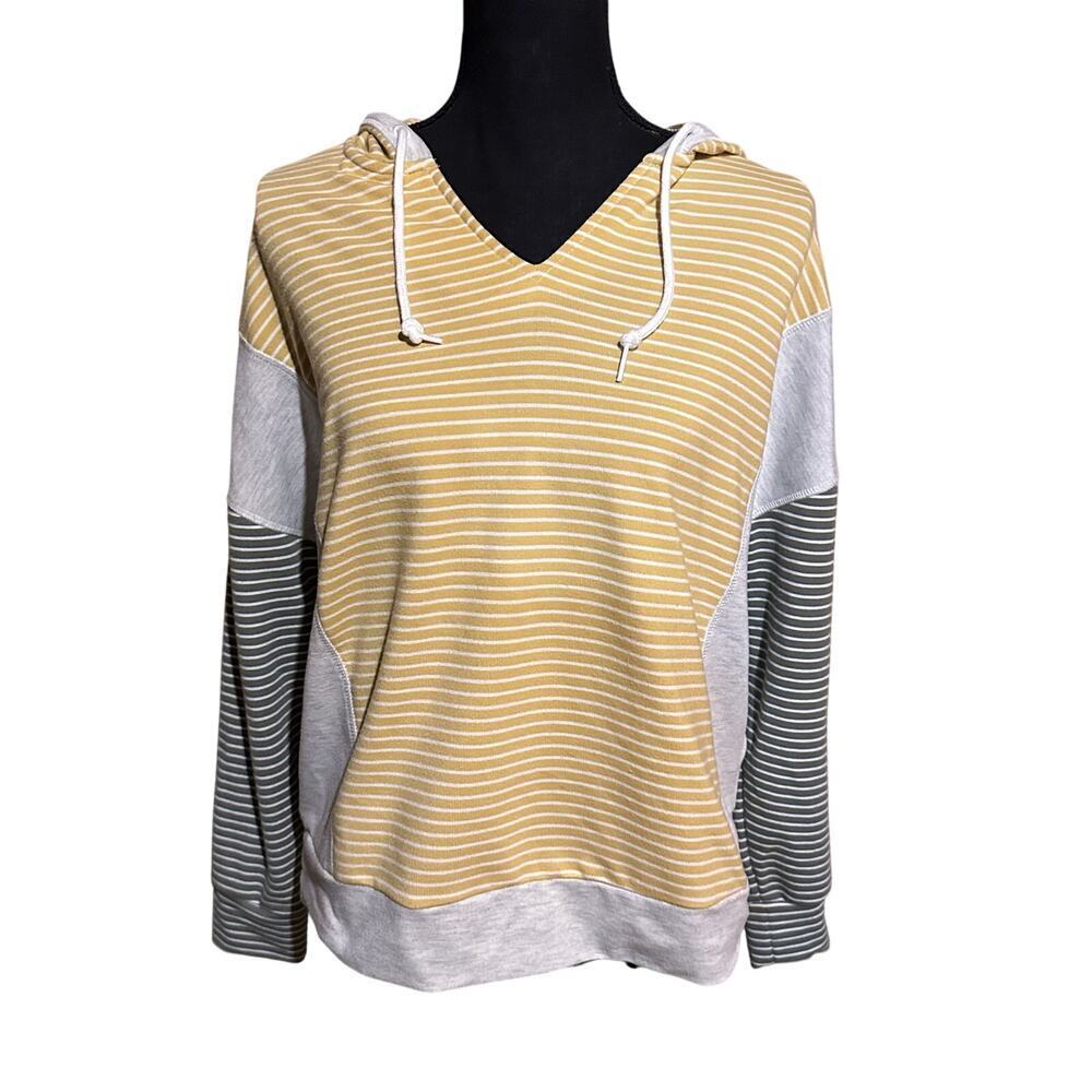 Tribal Yellow Color-Block Striped Hooded Top - Women's S
